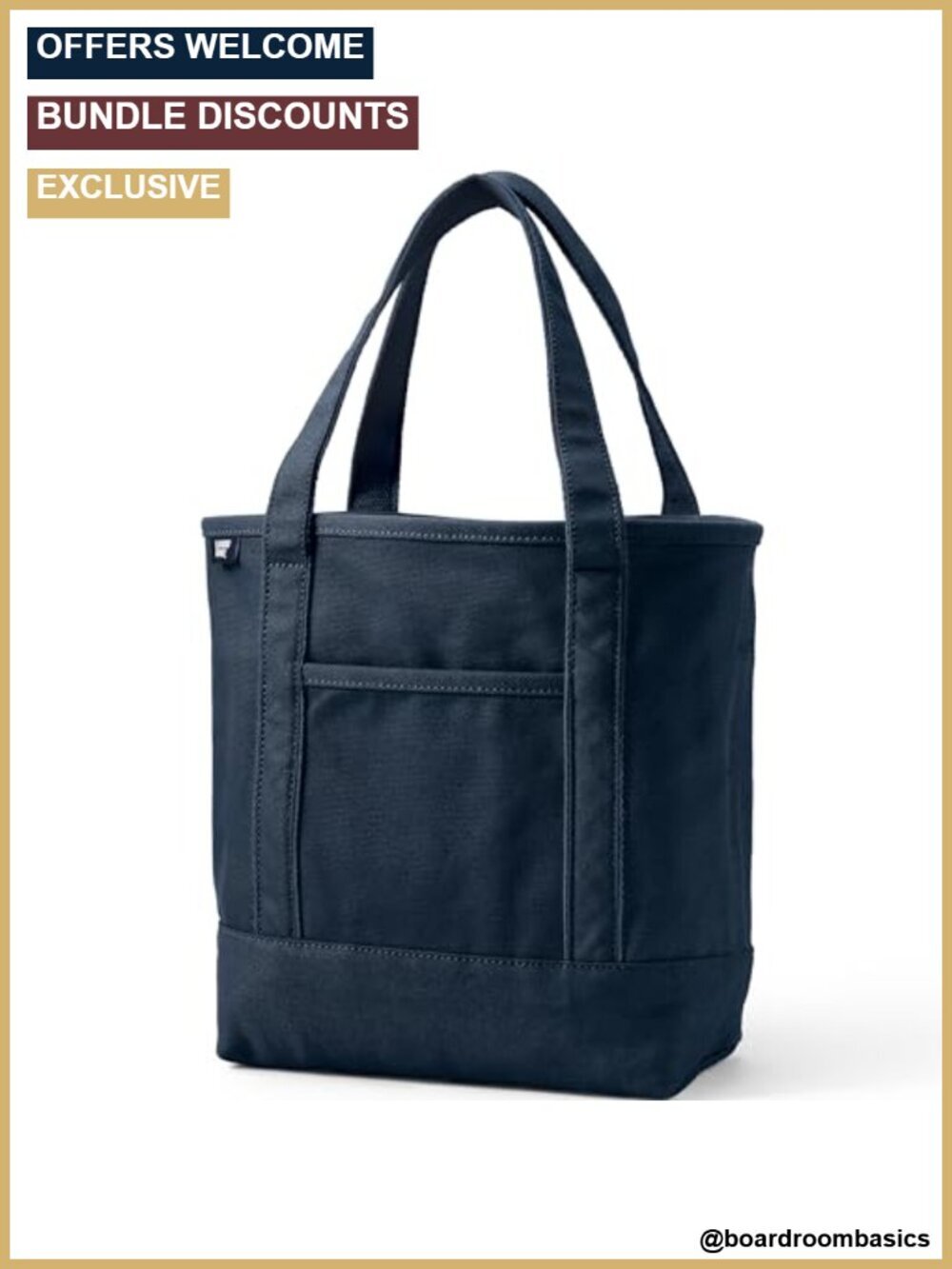 Cotton Canvas Open Top Tote Bag with 5 Pockets and Key Strap